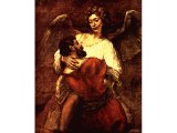 `Jacob`s Struggle with the Angel` by Rembrandt. Canvas, c.1659-60. Berlin, Gemaldegalerie der Staatlichen Museen.